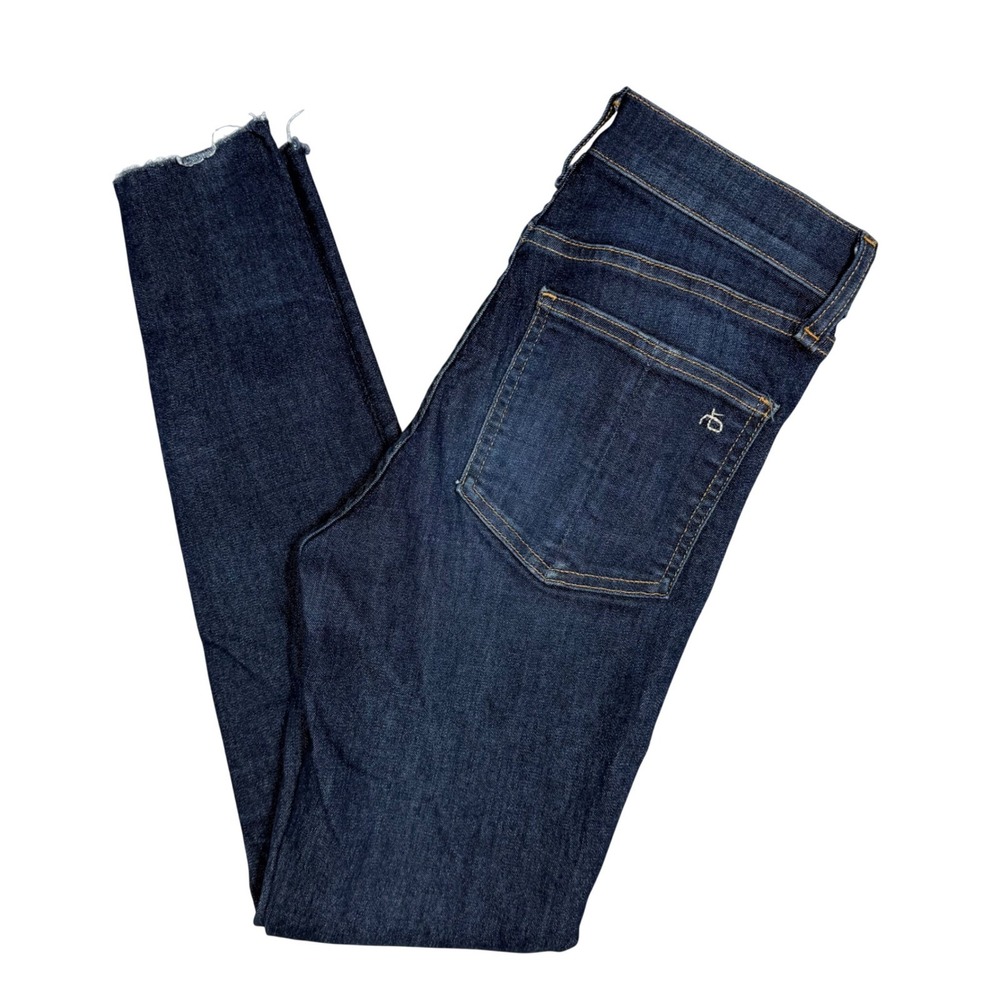 Rag Bone Jean 10‎ Inch Ankle Skinny Dark Wash Raw Hem Jeans Women's Size 24